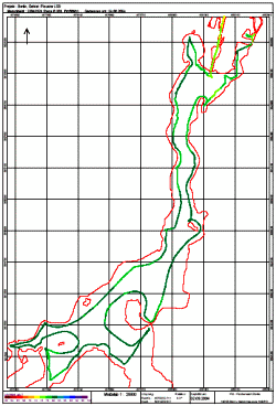 Ausdruck der gefahrenen Route, farbkodiert nach pH-Wert